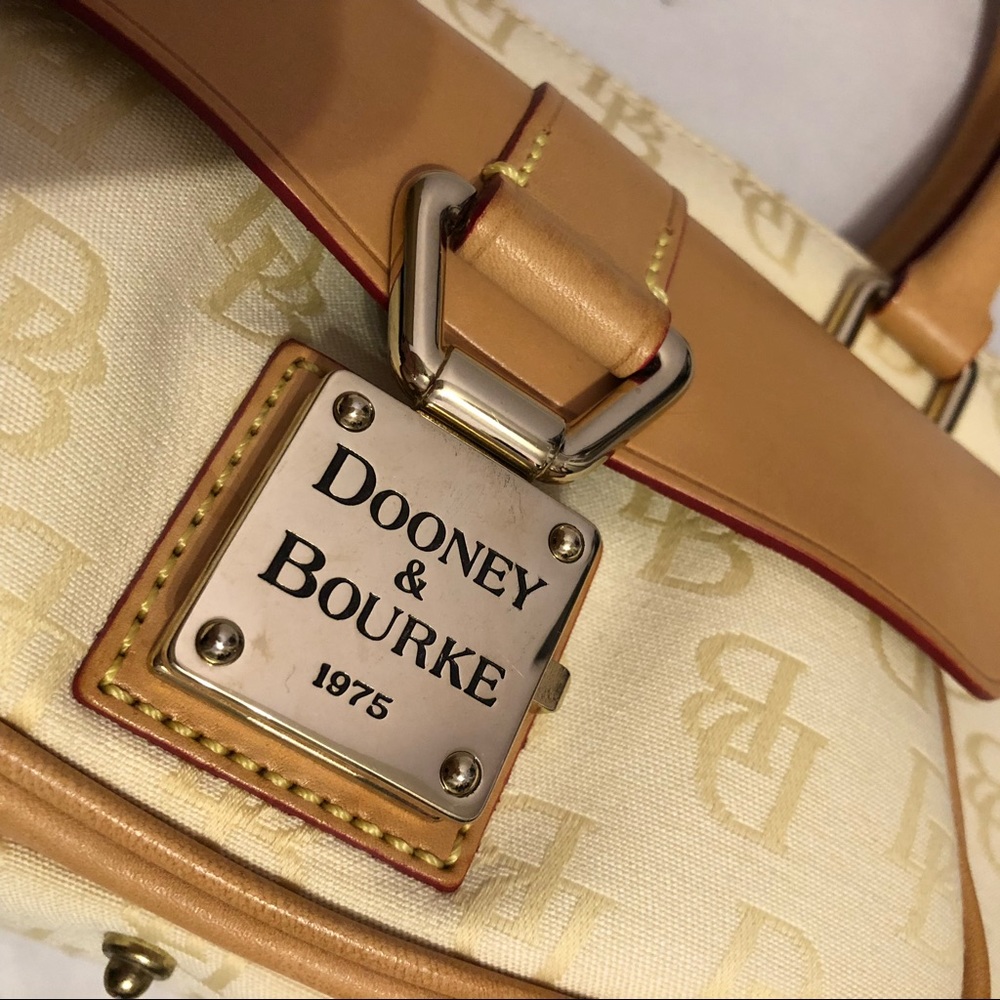 Dooney & Bourke Signature Monogram Cream Tan Canvas & Leather Mix Satchel Bag - Picture 13 of 16